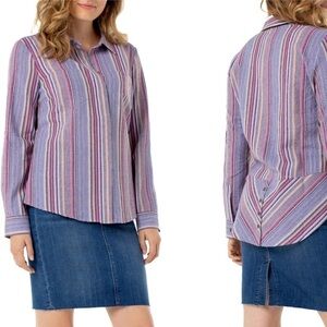 NWT! Liverpool Striped Button Back Tunic Shirt. Size Medium.